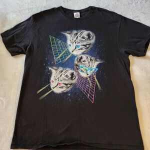 Delta Pro Weight Black Short Sleeve Tshirt With Space Cats Graphics Size Large